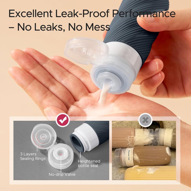 LitBear 23 Pack TSA Approved Travel Bottles for Toiletries, Leak Proof Refillable Travel Size Containers Kit with Silicone Squeezable Bottles Jars for Shampoo Lotion Conditioner, in Clear Bag, Gray - Image 3